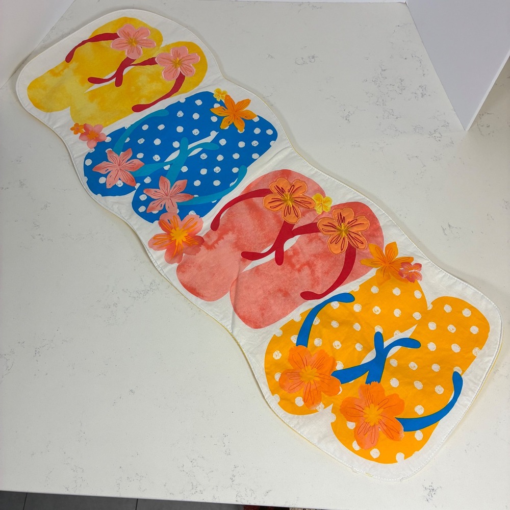Celebrate Summer Together Table Runner Flip Flop Floral Quilted Beach Coastal